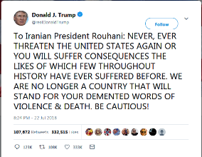 President Trump Threatens Iran in Tweet